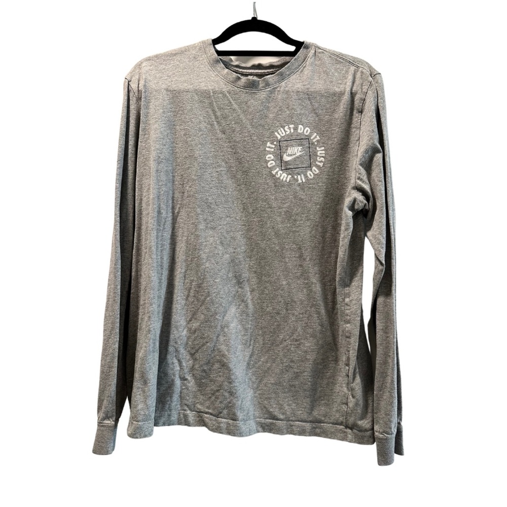 Nike Gray Long Sleeve White Swoosh Tee L